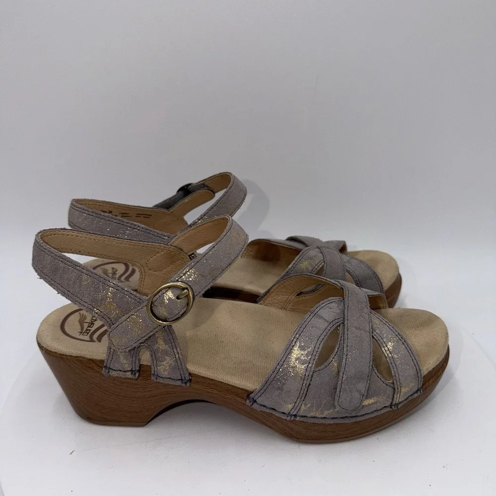 Dansko Season Slingback Sandals Silver Metallic Leather Women's Size 39/9